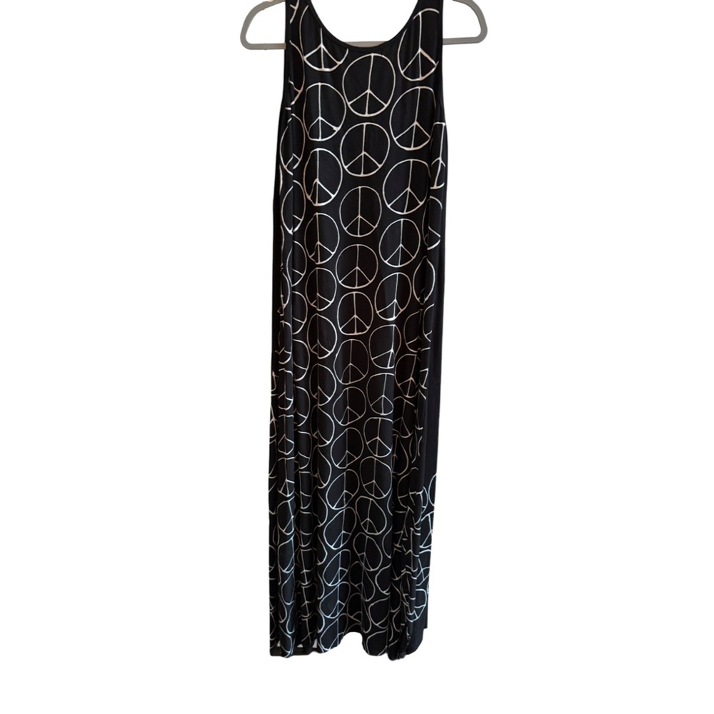 Rock ‘N Karma Maxi dress with side slit Black and White Peace Sign size XL